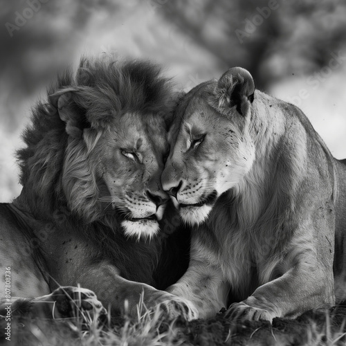 portrait of a lion and lioness together