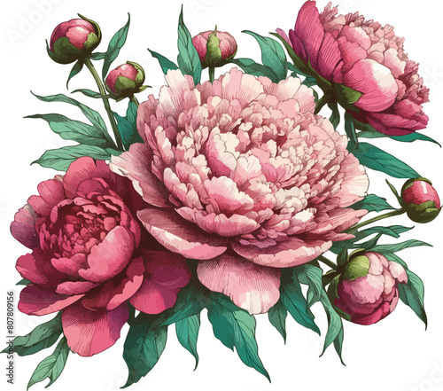 watercolor illustration of peonies bouquet 