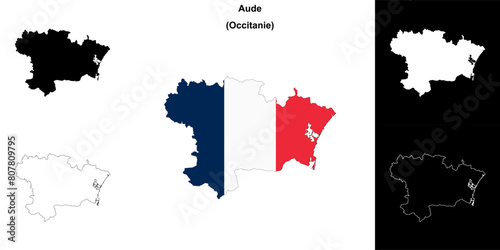 Aude department outline map set