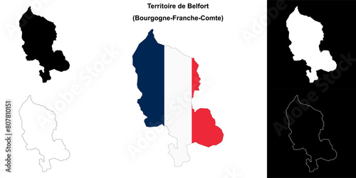 Territoire de Belfort department outline map set photo