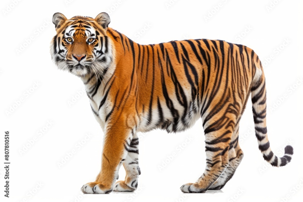portrait of a tiger standing and looking to the camera isolated portrait of a tiger standing and looking to the camera isolated