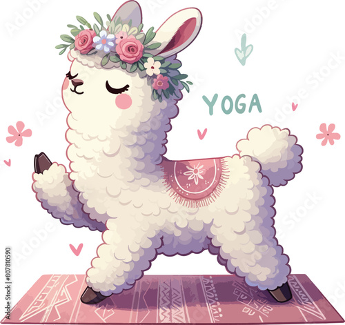 cute watercolor illustration of alpaca doung yoga