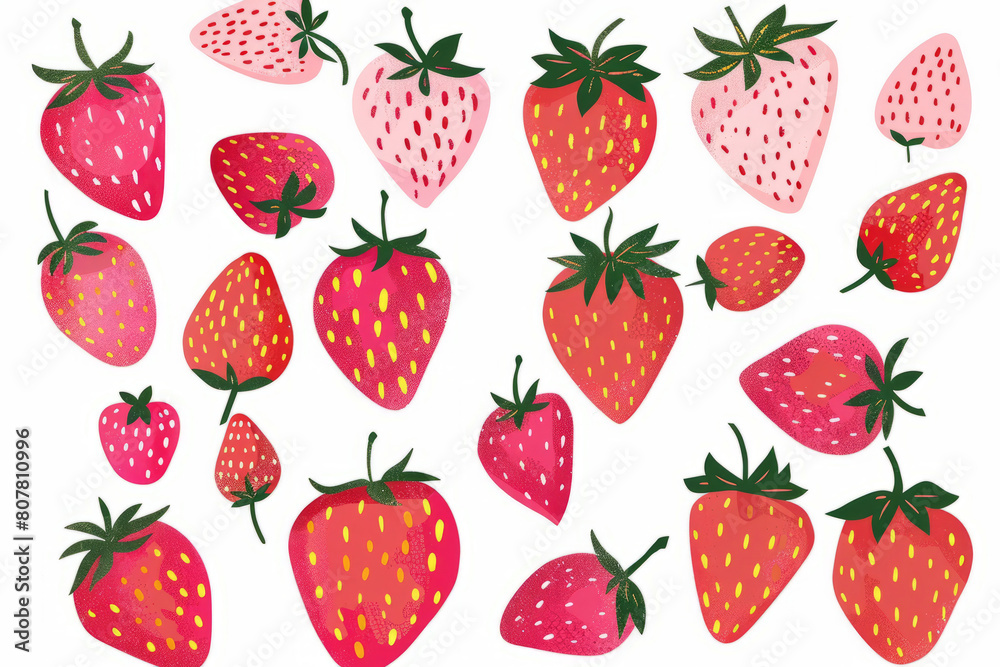 Colorful collection of artistic strawberries on white background Colorful collection of artistic strawberries on white background