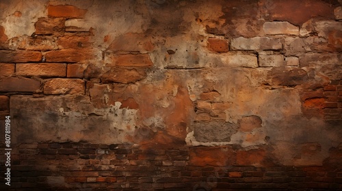 An ancient brick wall adorned with an assortment of colorful paint