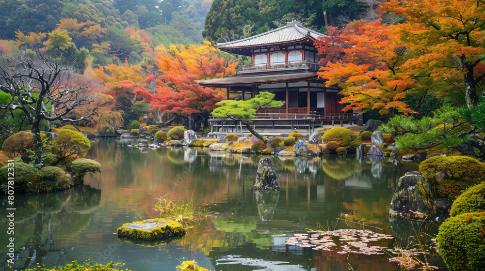 Garden in autumn in Kyoto Japan