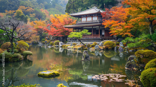 Garden in autumn in Kyoto Japan