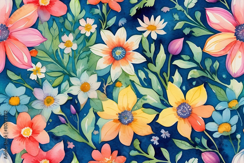 A seamless pattern of watercolor floral kaleidoscope.