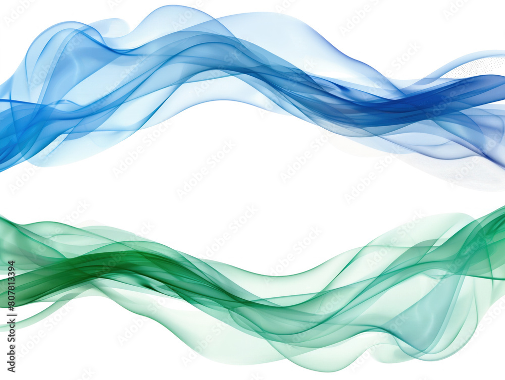 Fototapeta premium Elegant abstract featuring smooth, transparent blue and green waved lines create a visually stunning backdrop for brochures, websites, and flyers. Ideal for giving your designs a contemporary 
