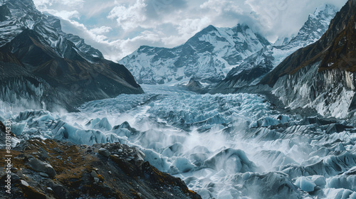 Khumbu glacier in Everest snow mountains
