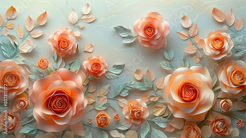 Elegant Paper-Cut 3D Rose Floral Background.
