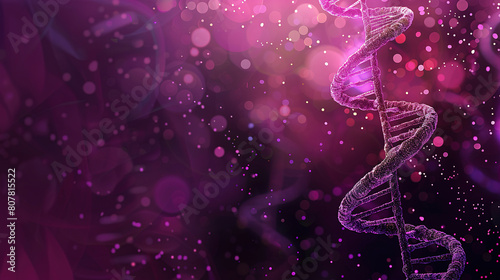 A dark purple and black DNA genome poster with copy space 