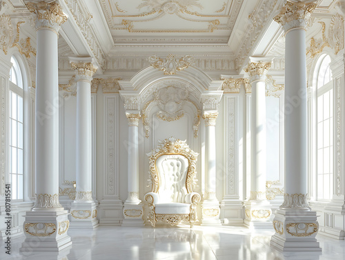 Luxury white interior of the royal palace.