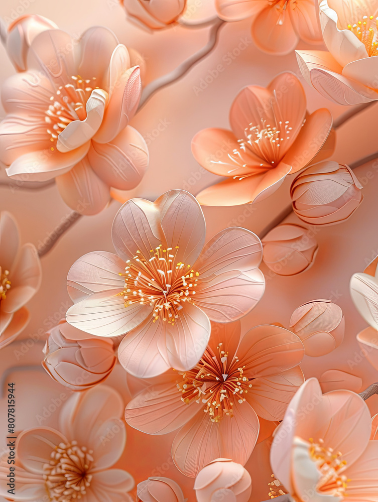 Elegant Paper-Cut 3D Cherry Blossom Floral Background