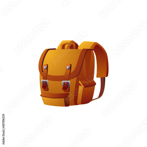Includes a brown backpack with pockets designed to illustrate outdoor and camping activities.