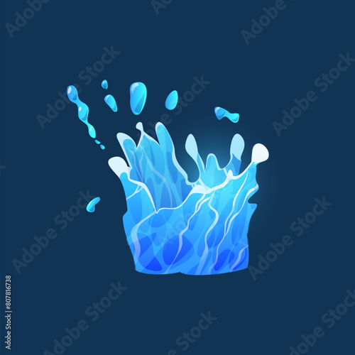 Vector icon of water with blue splashes, waves and drops on a blue background photo