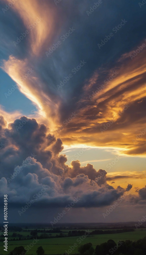 A majestic sky of swirling clouds illuminated magic moment