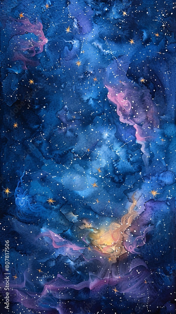 a beautiful watercolor painting of space featuring the Aquarius constellation, stars, and textured watercolor paper a beautiful watercolor painting of space featuring the Aquarius constellation, stars, and textured watercolor paper