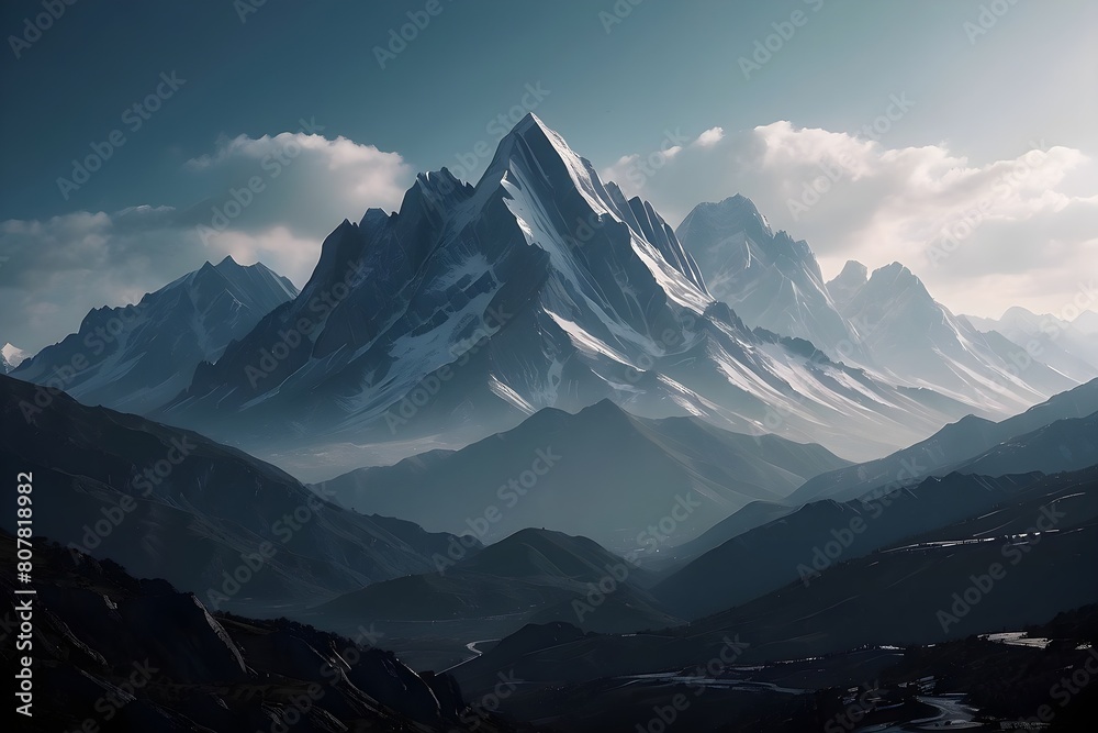 Majestic Mountains, Sunset Valley, Scenic Wilderness, Dramatic Twilight Majestic Mountains, Sunset Valley, Scenic Wilderness, Dramatic Twilight