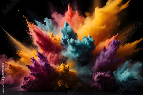 Explosion of colored powder on black background