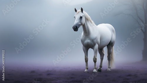 Tranquil Majesty  White Horse Portrait with Hazy Background