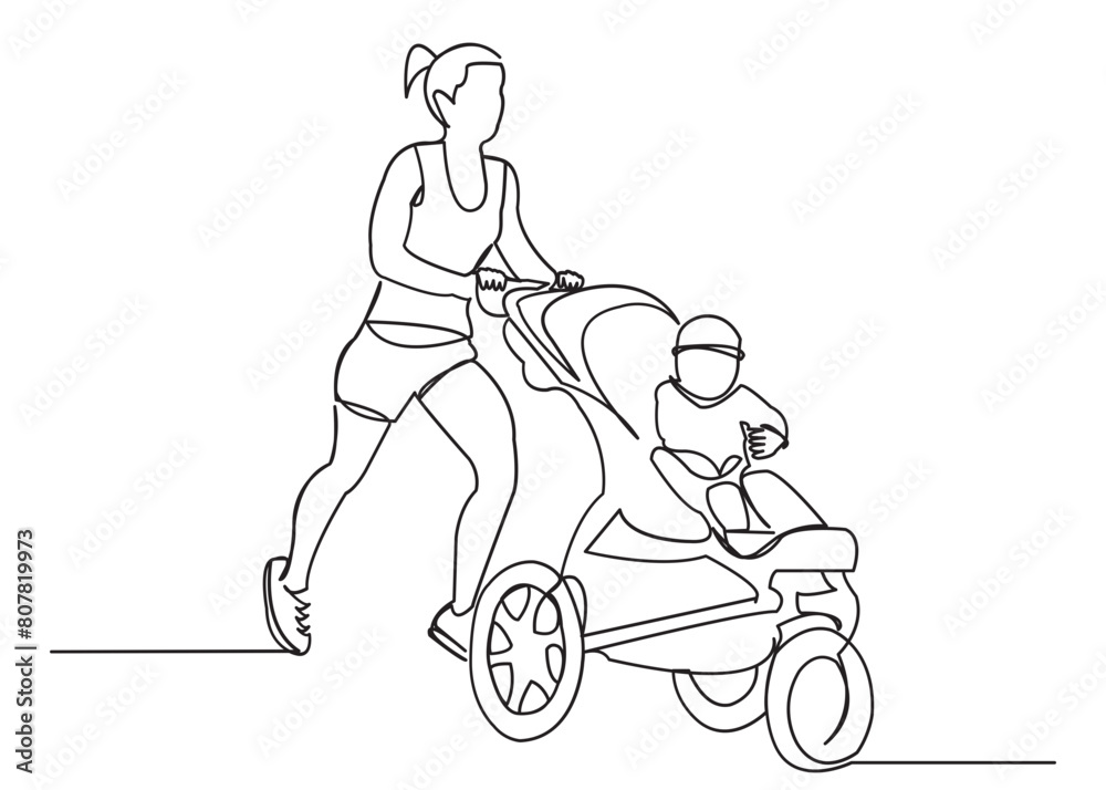 mom with a stroller running around