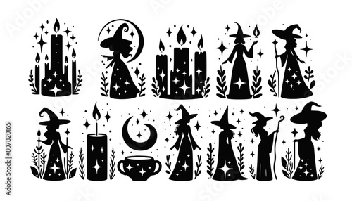 Mystical Witch and Celestial Elements Vector Set, Halloween, Icons, Cut files, Clip art Set