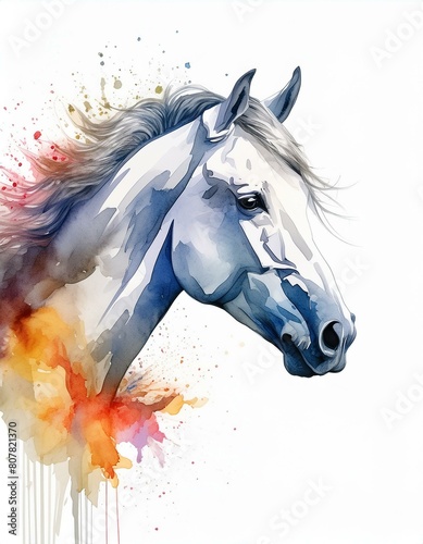 Silhouette de cheval sur fond blanc avec espace de copie - vue rapprochée de la tête