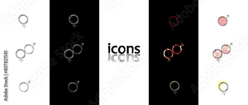  new set of icons silhouette gender, female gender, male gender. black and white and color .