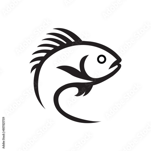 Vector black and white  graphic of abstract fish logo design template
