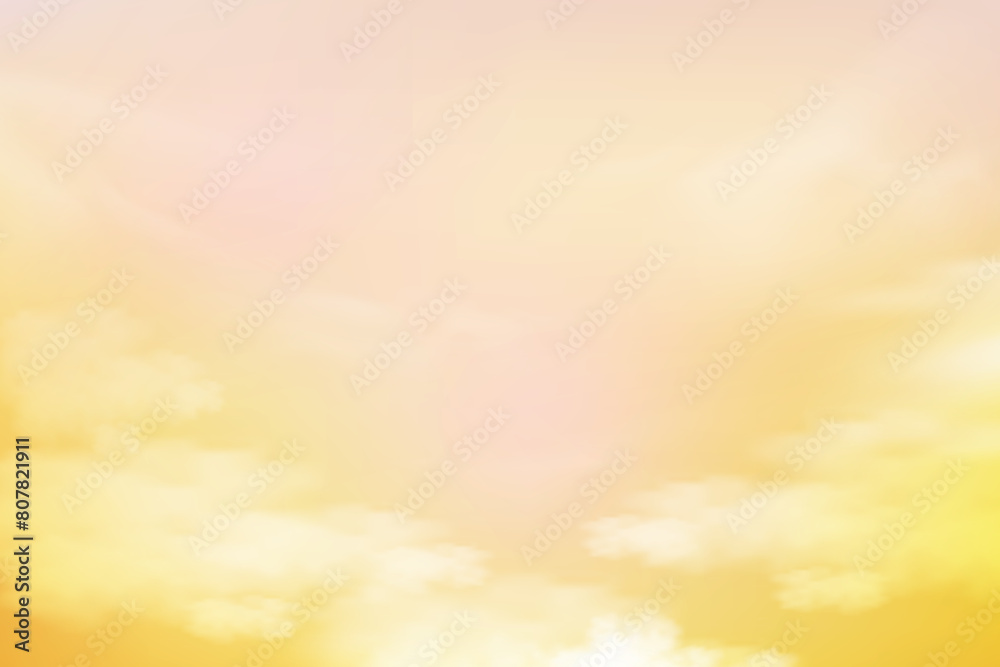 Sunset Yellow Sky Background,Sunrise cloud Orange,Yellow,Pink in morning Summer,Sunny Autumn,Nature landscape field in evening.Winter sunlight,cartoon illustration Horizon Spring sundown by Sea Beach