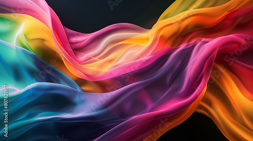 Abstract composition of wavy elements with gradients and blur effects, abstract background with multicolored silk fabric, close-up, Abstract artwork featuring a vibrant array of colorful lights 