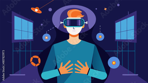 A depiction of a person ped in a virtual prison composed of their own negative thoughts and trauma with a the using virtual reality and ketamine to.