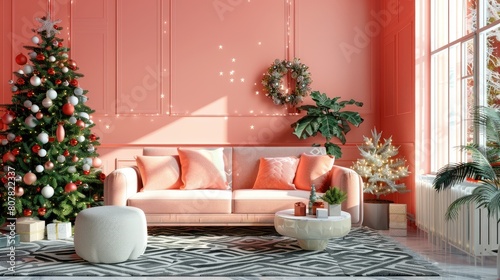 image of interior design, holiday, seasonal, christmas, peach, pop art AI generated