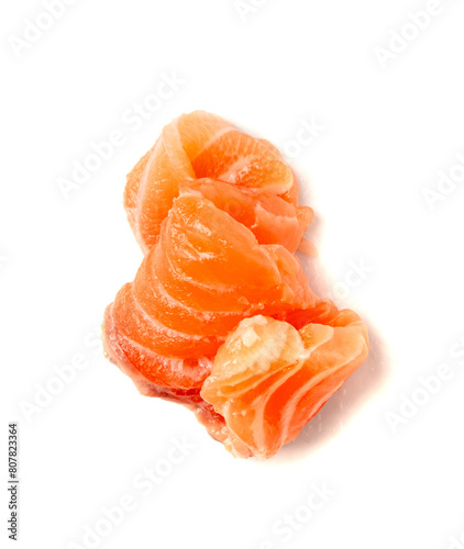 Fresh Salmon Fillet Slice Isolated, Raw Norwegian Red Fish, Trout Meat Piece on White © ange1011