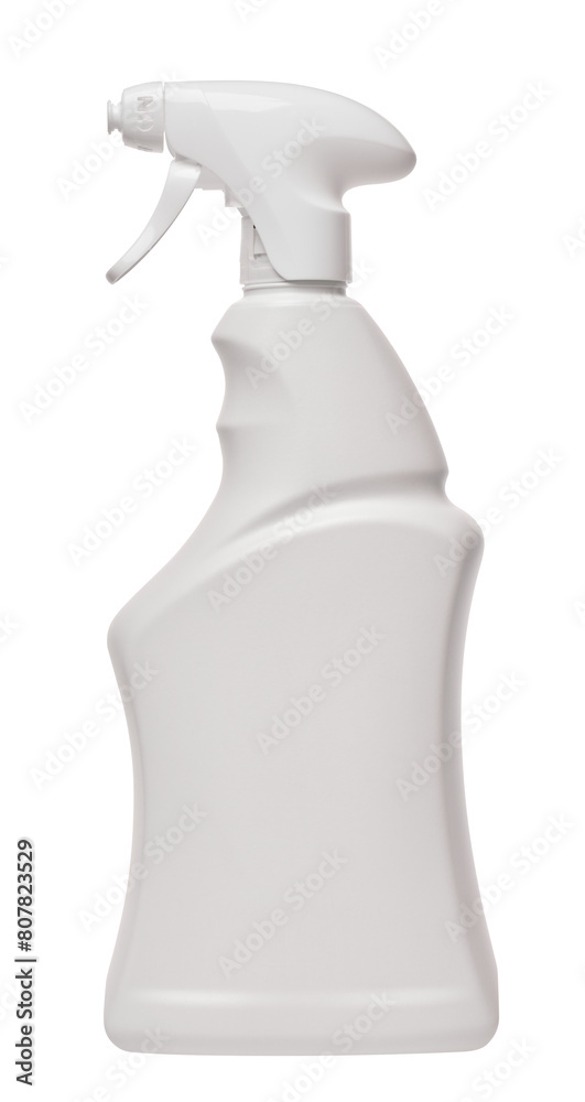 White plastic bottle with spray on an isolated background, container for household chemicals White plastic bottle with spray on an isolated background, container for household chemicals
