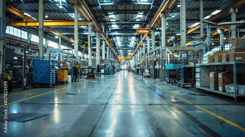 View of a spacious and modern industrial warehouse interior with long aisles and high ceilings.