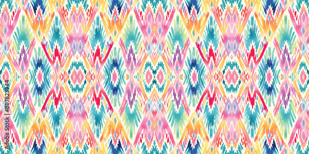 Fototapeta premium Seamless batik pattern,Seamless tribal batik pattern,and Seamless colorful pattern resemble ethnic boho, Aztec,and ikat styles.designed for use in wallpaper,fabric,curtain,carpet,Batik Embroidery