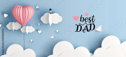 Father's Day celebration background adorned with a gift box mug calendar mustache heart shape