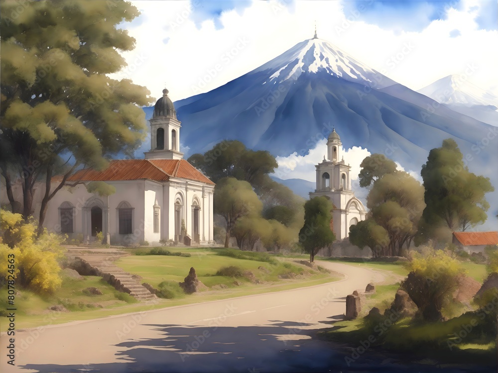 Obraz premium San Miguel Argentina Country Landscape Illustration Art 