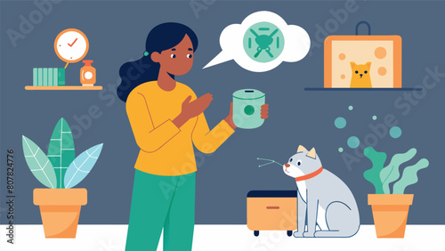 The pet owner shows how the gadget can also be used for indoor safety. This gadget can be set up in your home to detect dangerous gas levels or smoke. Vector illustration