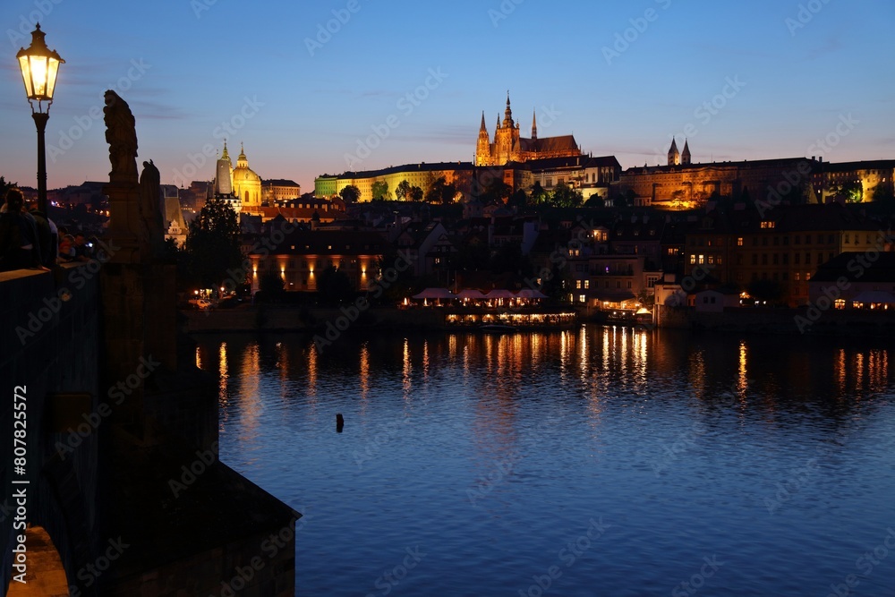 Evening skyline of Hradcany in Prague, Czech Republic. Landmarks of Czech Republic.