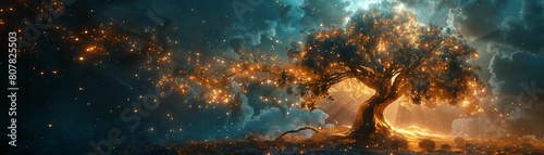 An artistic rendition of the tree of knowledge, its branches adorned with bright, glowing spheres, symbolizing the spread of knowledge 8K , high-resolution, ultra HD,up32K HD photo