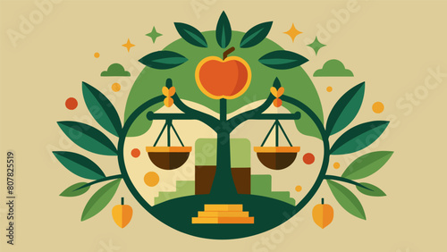 A symbol of stoicism and tranquility the orchard is a living tribute to the teachings of Stoicism with trees representing virtues like justice. Vector illustration