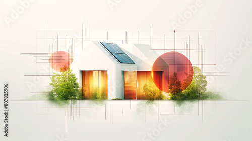 Abstract graphic background image of real estate in orange and green colors