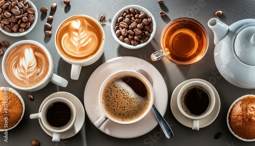 いろんな種類のコーヒー、ラテアート