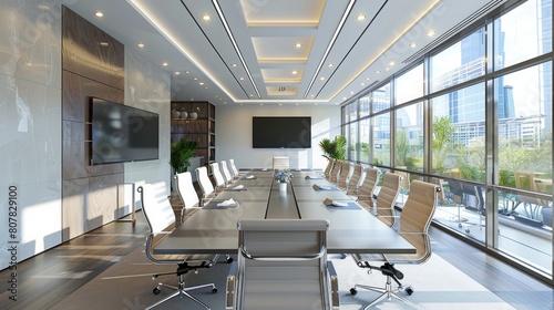Interior of a modern company meeting room, nobody before the meeting begins 
