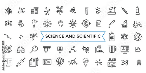 Science and scientific activity icon set. minimal line web icon set. Outline icons pack. Icon collection. Editable vector icon and illustration.