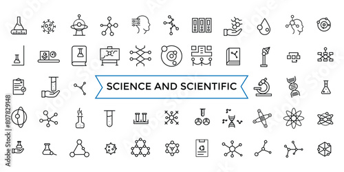 Science and scientific activity icon set. minimal line web icon set. Outline icons pack. Icon collection. Editable vector icon and illustration.