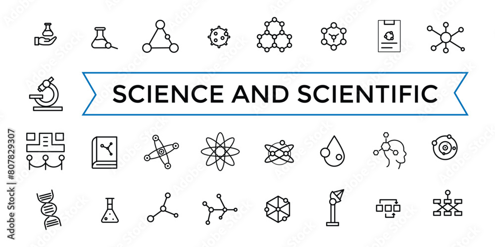 Science and scientific activity icon set. minimal line web icon set. Outline icons pack. Icon collection. Editable vector icon and illustration.