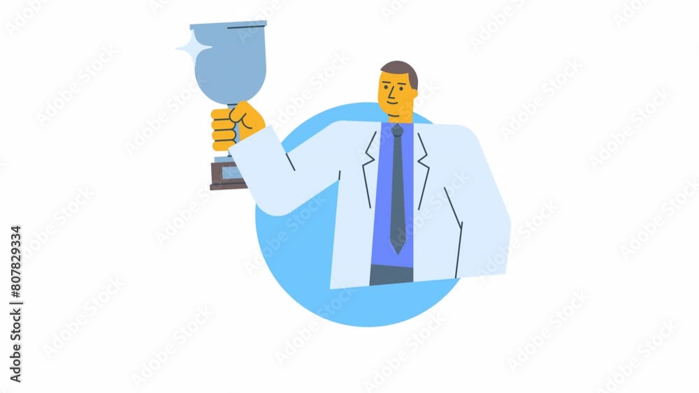 Icon doctor holds silver cup and smiles. Alpha channel Icon doctor holds silver cup and smiles. Alpha channel
